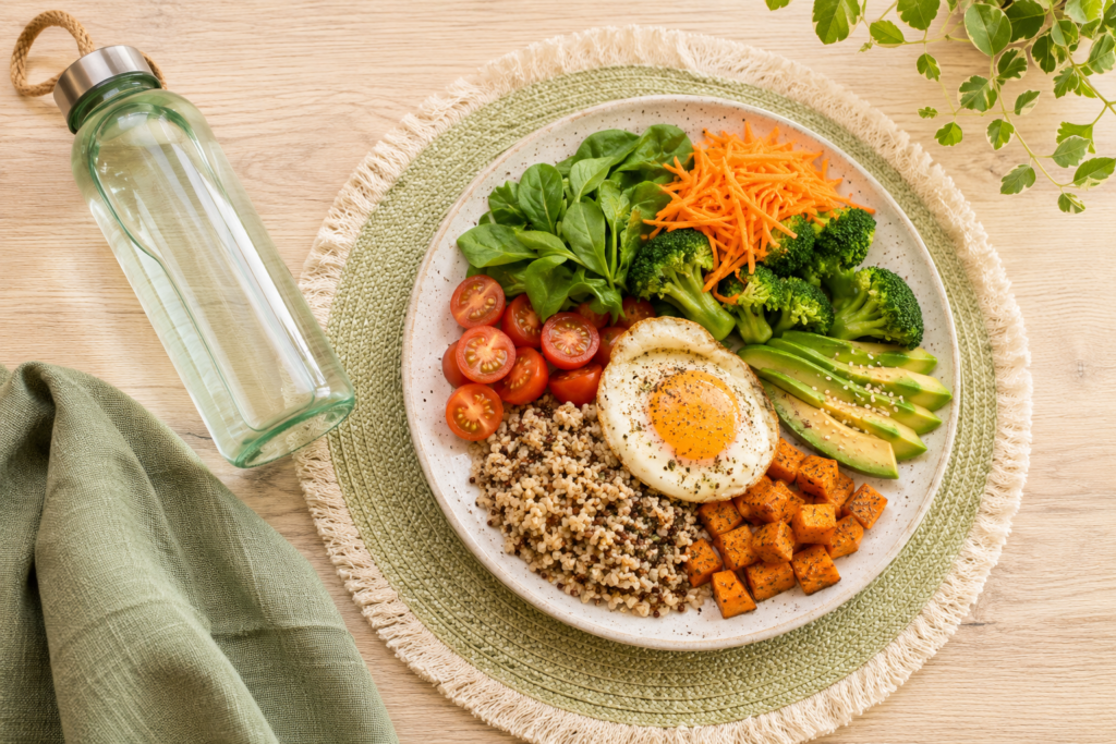 alimentação equilibrada durante a amamentação com frutas e legumes