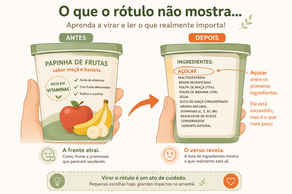 comparativo entre a promessa da embalagem e a lista real de ingredientes