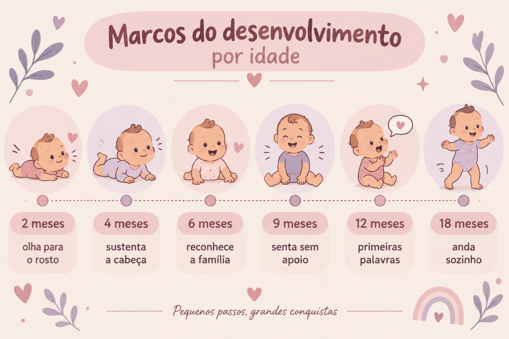 marcos do desenvolvimento infantil por idade - linha do tempo ilustrada