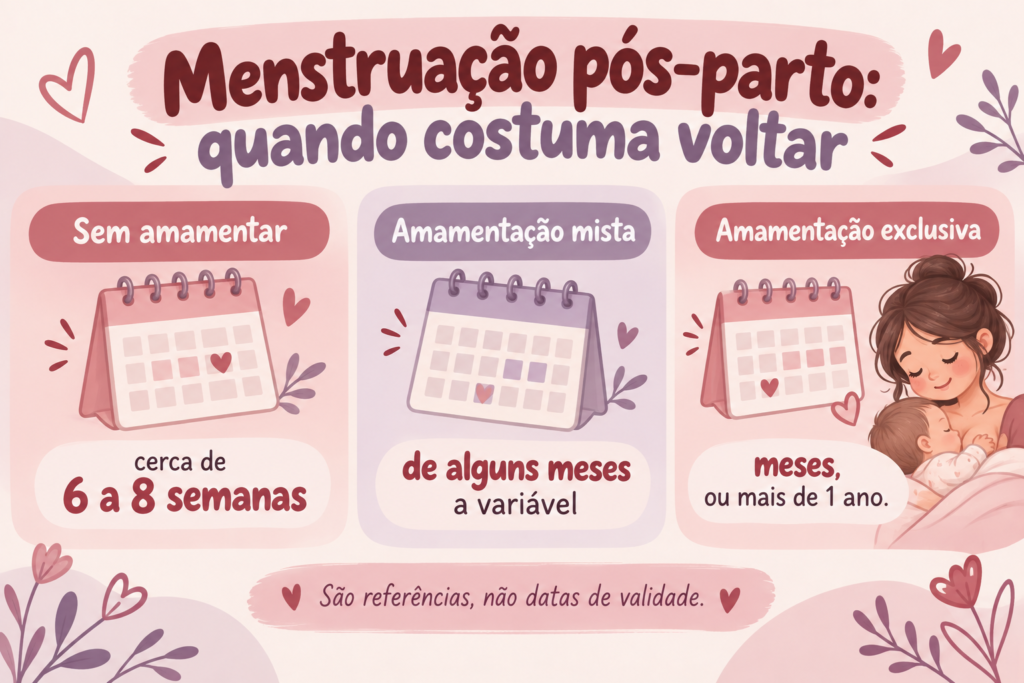 menstruação pós-parto - quando costuma voltar por tipo de amamentação